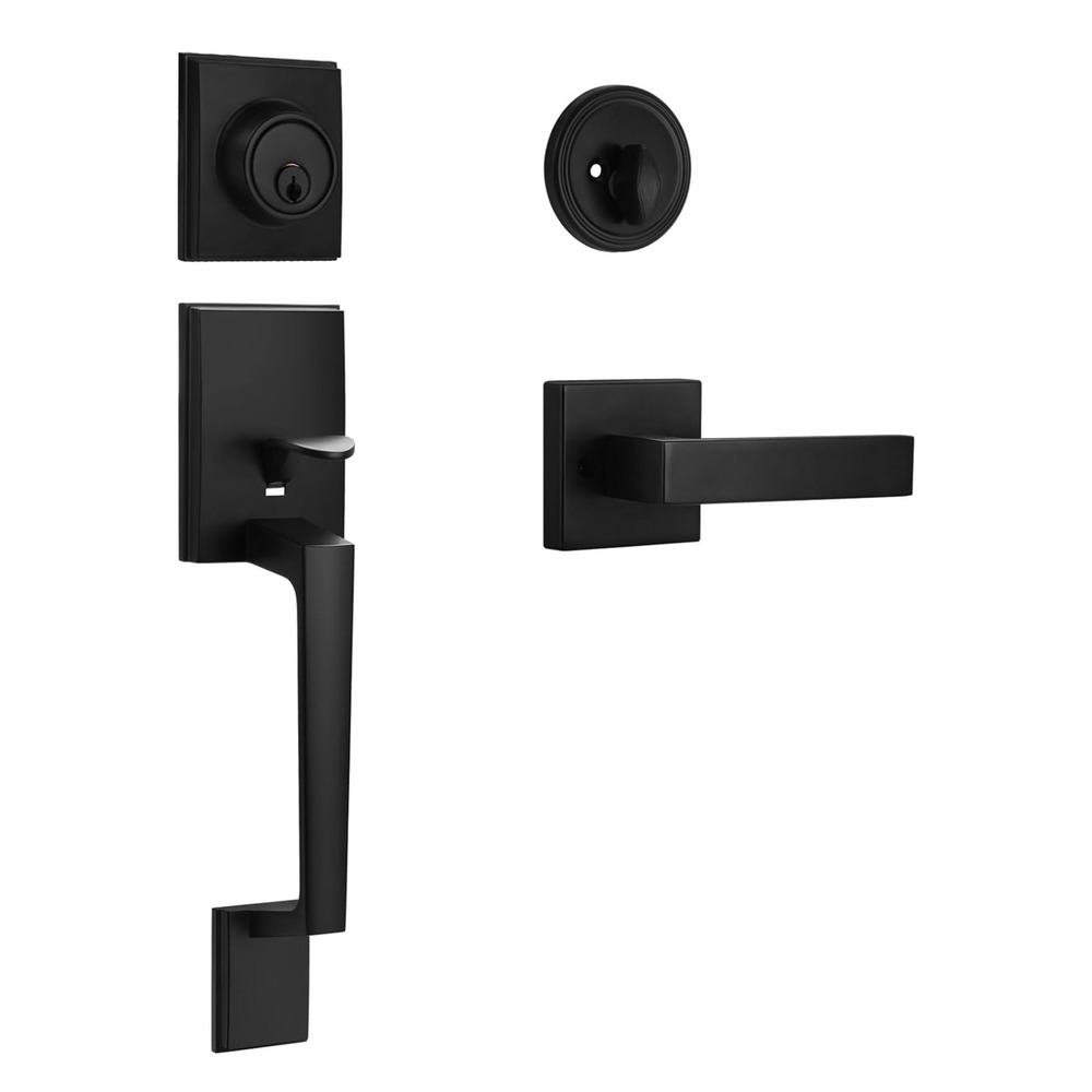 Matte Black‎ Front Door Handle Lock Set Heavy Duty Entrance Hardware Lever